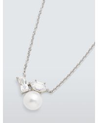 Lido - Freshwater Pearl Hexagon And Baguette Cubic Zirconia Pendant Necklace - Lyst