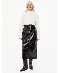 Whistles - Petite Rachel Midi Leather Skirt - Lyst