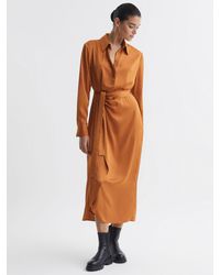 Reiss - Arabella Satin Shirt Style Midi Dress - Lyst