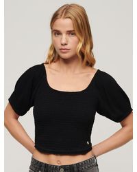 Superdry - Smocked Woven Cropped Top - Lyst