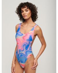 Superdry - Marble Print Scoop Back Swimsuit - Lyst