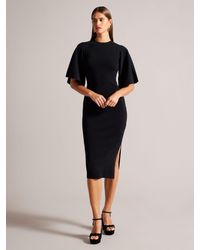 Ted Baker - Lounia Fluted Sleeve Knitted Bodycon Midi Dress - Lyst