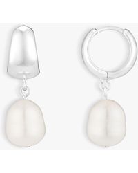 Orelia - Domed Freshwater Pearl Drop Huggie Hoop Earrings - Lyst