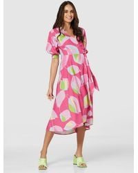 Closet - Floral Puff Sleeve Wrap Midi Dress - Lyst