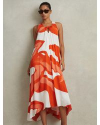 Reiss - Avia Abstract Print Dipped Hem Midi Dress - Lyst