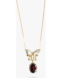 L & T Heirlooms - Second Hand 9ct Yellow Gold Garnet And Diamond Butterfly Pendant Necklace - Lyst