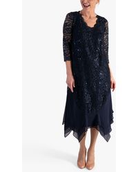 Chesca - Sequin Lace Chiffon Trim Midi Dress - Lyst