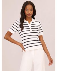 Adrianna Papell - Pointelle Short Sleeve Polo Neck Top - Lyst