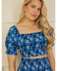 Yumi' - Cotton Floral Print Ruched Crop Top - Lyst