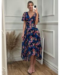 Jolie Moi - Chiffon Floral Print Pleated Maxi Dress - Lyst