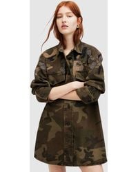 AllSaints - Lily Embellished Camouflage Mini Shirt Dress - Lyst