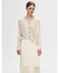 SELECTED - Long Sleeve Linen Blend Cable Knit Cardigan - Lyst