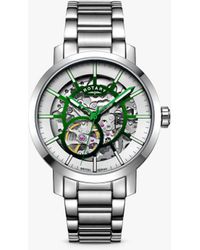 Rotary - Greenwich Skeleton Automatic Bracelet Strap Watch - Lyst