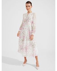 Hobbs - Petite Skye Floral Print Silk Midi Dress - Lyst