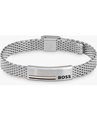 BOSS - Alen Mesh Logo Plate Bracelet - Lyst