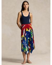 Ralph Lauren - Polo Alyah Nautical Print Knit Bodice Midi Dress - Lyst