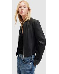 AllSaints - Sadler Collarless Leather Jacket - Lyst