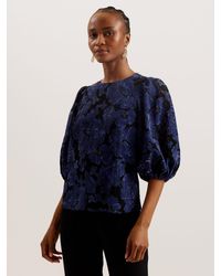 Ted Baker - Arpy Textured Floral Print Balloon Sleeve Top - Lyst