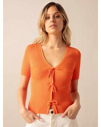 Ro&zo - Tie Front Ribbed Top - Lyst