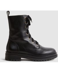 Reiss - Jenna Leather Lace Up Boots - Lyst