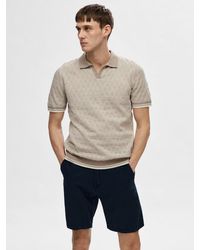 SELECTED - Geometric Knit Polo Shirt - Lyst