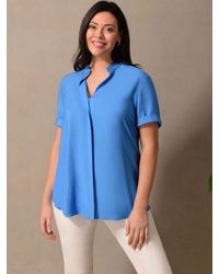 Live Unlimited - Curve Nehru Collar Short Sleeve Blouse - Lyst