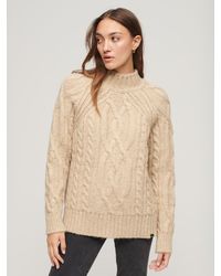 Superdry - High Neck Cable Knit Wool Blend Jumper - Lyst