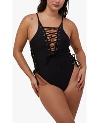 Wolf & Whistle - Eden Fuller Bust Plunge Lace Up Swimsuit - Lyst
