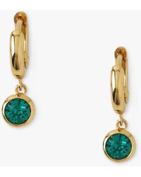 Orelia - Swarovski Emerald Drop Huggie Hoop Earrings - Lyst