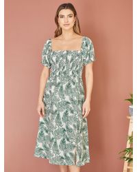 Yumi' - Palm Leaf Print Midi Dress - Lyst