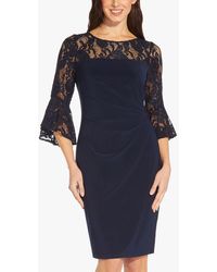 Adrianna Papell - Lace Jersey Knee Length Sheath Dress - Lyst