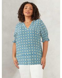 Live Unlimited - Curve Tile Print Shirred Cuff Blouse - Lyst