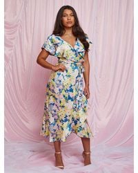 Chi Chi London - Floral Print Midi Wrap Dress - Lyst