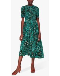 Whistles - Painted Leopard Print Shirred Midi Dress - Lyst