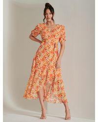 Jolie Moi - Floral Metallic Chiffon Dress - Lyst