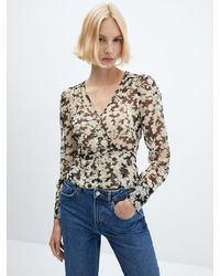 Mango - Youth Abstract Floral Print Crossover Blouse - Lyst