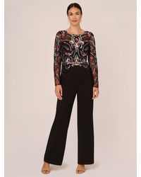 Adrianna Papell - Embellished Mesh Crepe Jumpsuit - Lyst