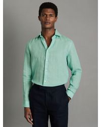 Reiss - Ruban - Bermuda Green Linen Button-through Shirt - Lyst