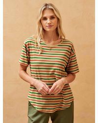 Brora - Cotton Linen Blend Striped T-shirt - Lyst
