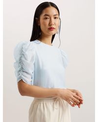 Ted Baker - Sachiko Ruched Puff Sleeve Organza Top - Lyst