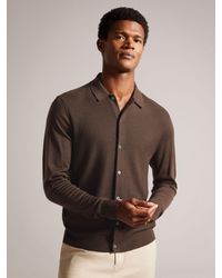 Ted Baker - Oidar Long Sleeve Revere Collar Knitted Shirt - Lyst