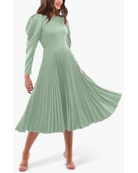 Closet - Puff Sleeve Pleated Midi Dress - Lyst
