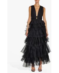 True Decadence - Eliza Plunge Neck Layer Tulle Maxi Dress - Lyst