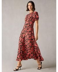 Ro&zo - Petite Red Rose Print Ruched Front Midi Dress - Lyst