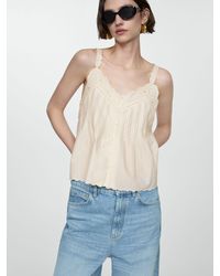 Mango - Cotton Embroidered Strap Top - Lyst