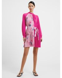 French Connection - Eugine Floral Colour Block Crepe Pleated Mini Dress - Lyst