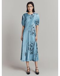 Ghost - Paloma Puff Sleeve Floral Midi Dress - Lyst