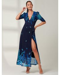 Jolie Moi - Kinley Mirrored Leaf Print Maxi Wrap Dress - Lyst