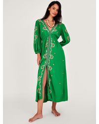 Monsoon - Embroidered Maxi Kaftan Dress Green - Lyst