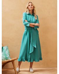 Brora - Linen Frill Hem Midi Shirt Dress - Lyst